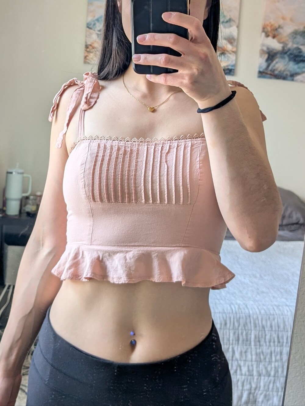 Luxe Blush Pink Ruffle Tie-Shoulder Crop Top